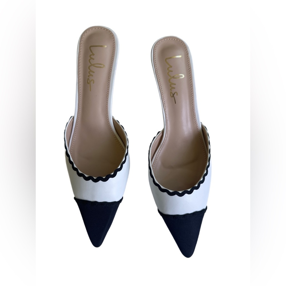 Lulus |Black and White Mules | Pointed- Toes Women Shoes